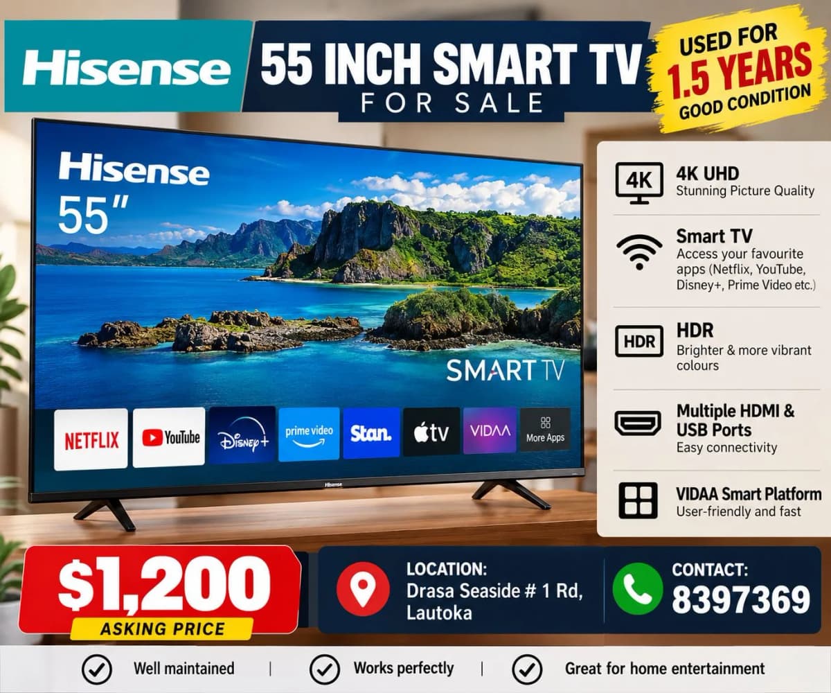 Hisense 55-Inch TV for Sale – Only $1,200 | Used for 1.5 Years — photo 1