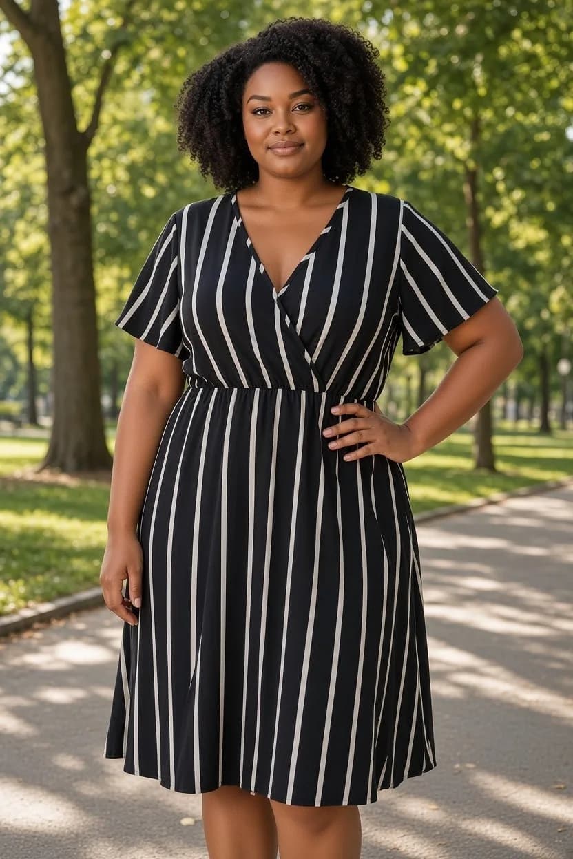 Stripe Black Wrap Dress