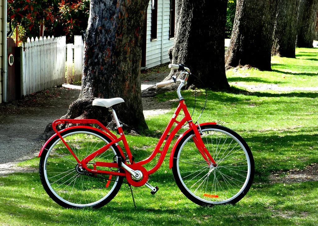 Ladies' red bicycle with rear rack